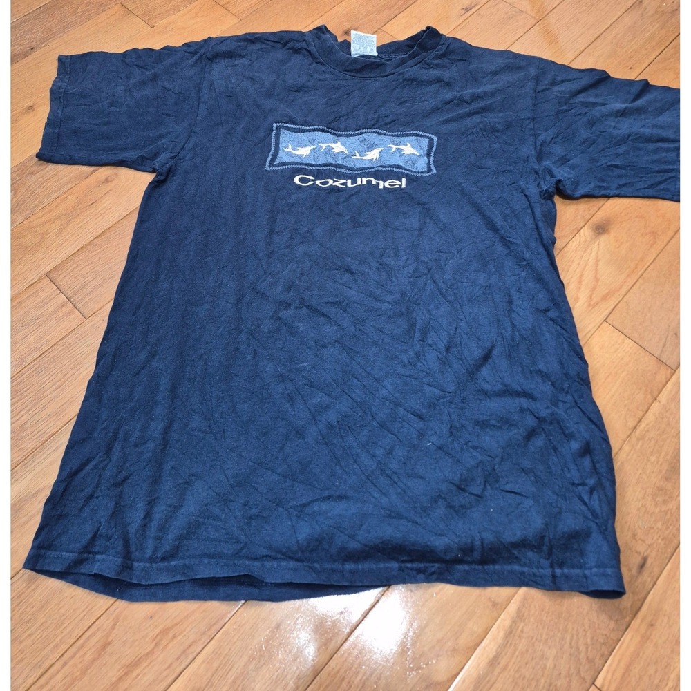 Vintage Yacht Club Cozumel Dolphin Embroidered Navy Blue T-Shirt Large Mexico